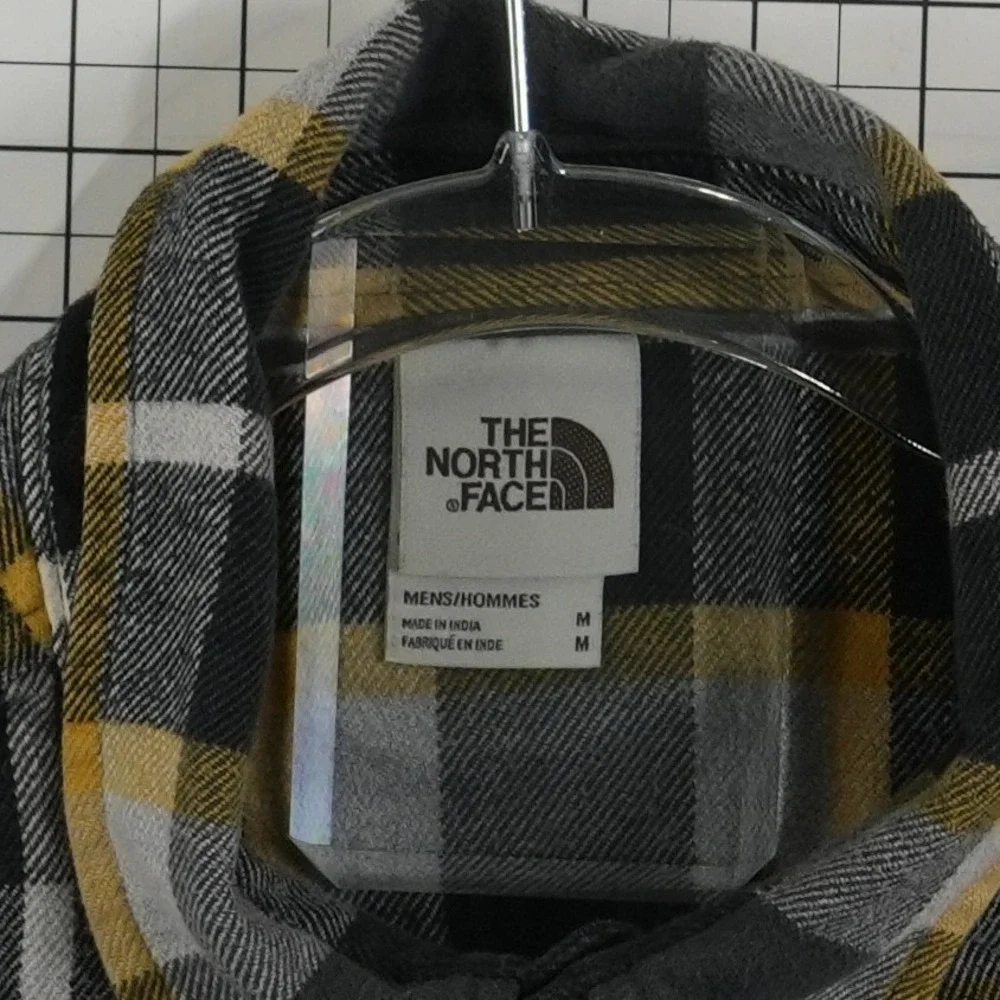 The North Face Flannel Shirt Men's Size Medium Black Yellow Plaid 100%‎ Cotton